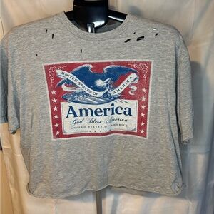 Patriotic Gray Crop Top with Red and Blue Design
